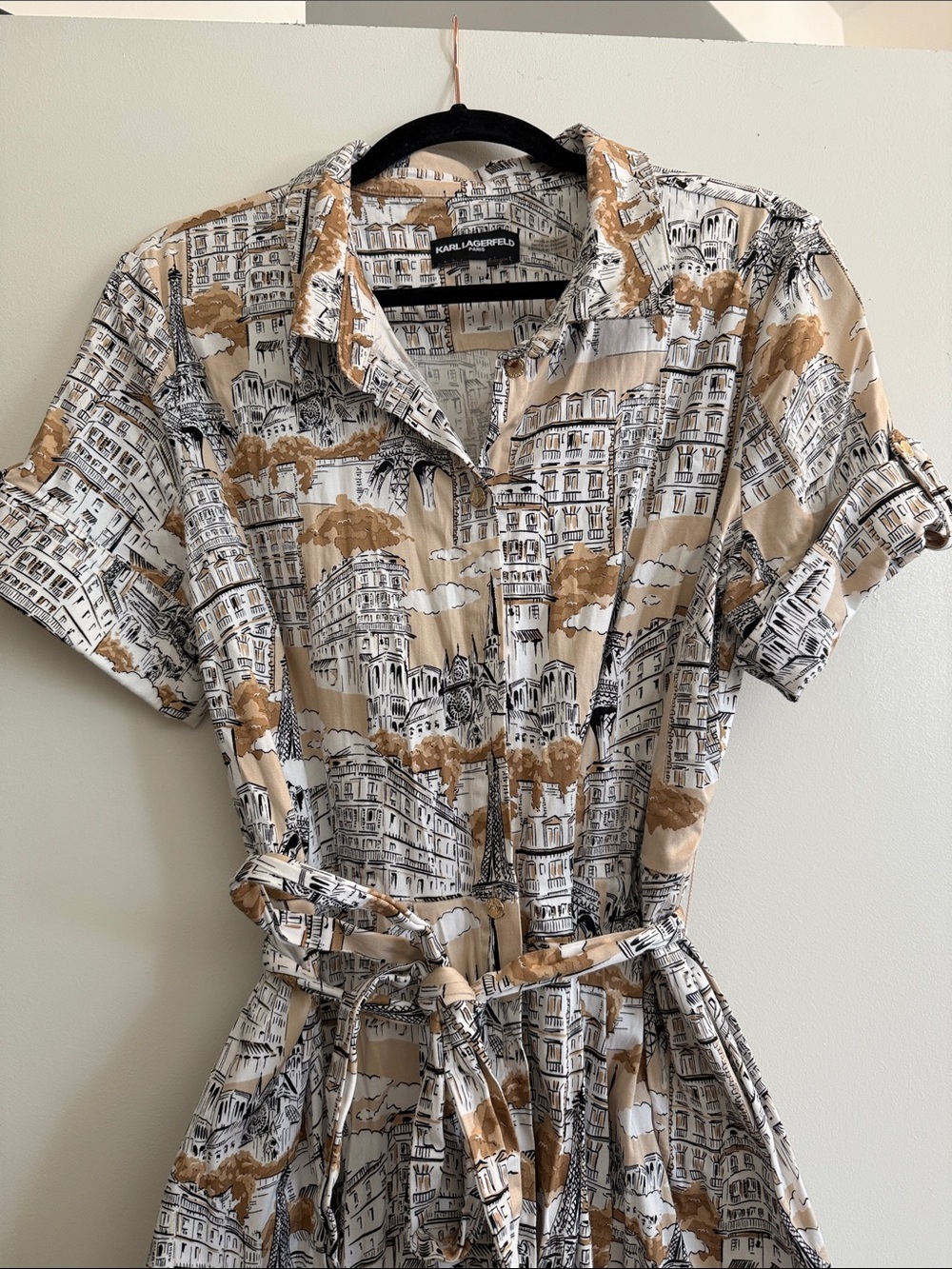 Karl Lagerfeld Beige, White & Black Printed Shirt Midi Dress - Picture 3 of 3
